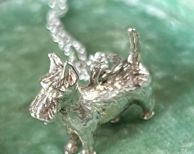 Vintage Scottie Dog Charm Necklace, Sterling Silver Pendant, Recycled Chain