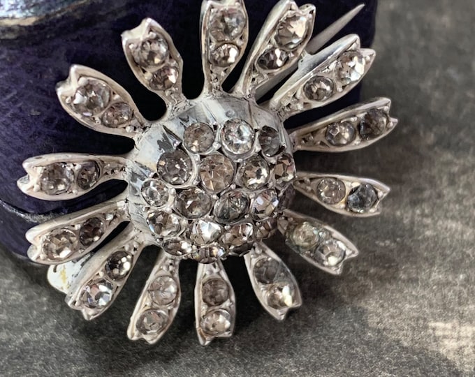 Antique Art Deco Silver Sunflower Brooch, 900 Silver Paste Stone Brooch