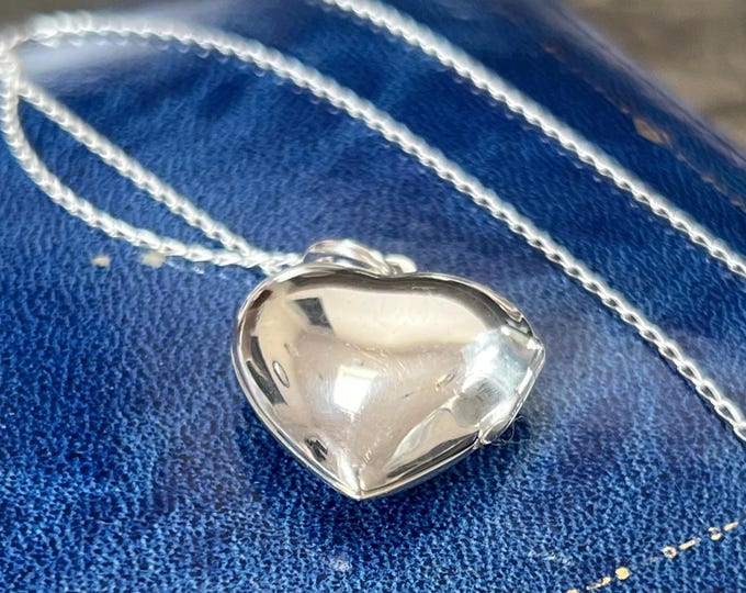 Sterling Silver Heart Locket Necklace, 925 Silver Minimalist Pendant