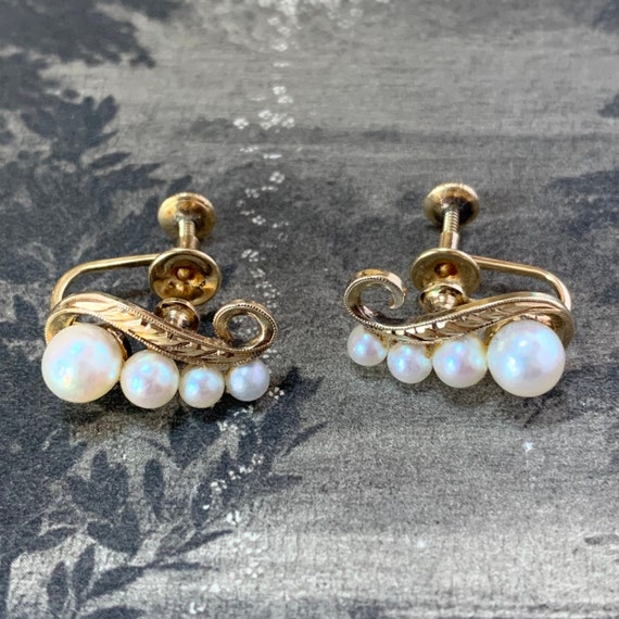 Mid century Mikimoto pearl gold earrings. Akoya g… - image 5