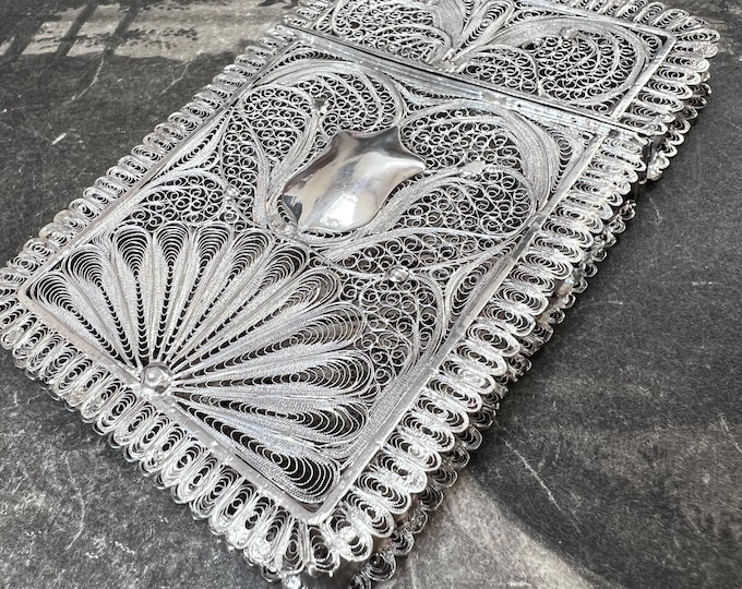 Antique Large Silver Fine Filigree Case | Carte Viste Keeper | Keepsake Case | Circa late 1800s - Early 1900s