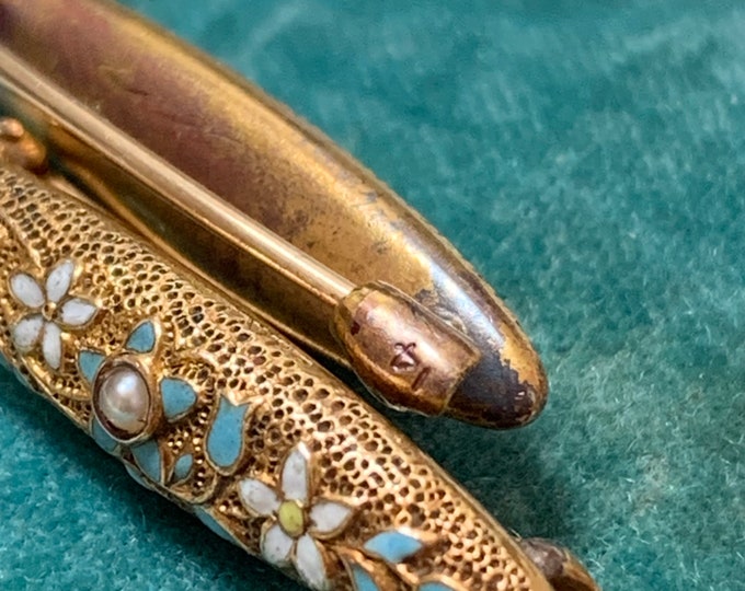 Forget me not dress pins by Bohm Bristol Co San Francisco. Stamped 14K gold