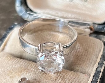 Bengt Hallberg Silver Rock Crystal Ring.  Swedesign 925. Mid 1970s Vintage Dress Ring. Size M, size 6 US