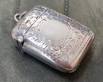 Sterling Silver vesta case. A beautiful Locket Pendant Keepsake for Chain or strap.  English Hallmark dates 1907