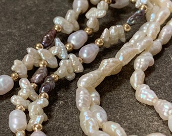 Vintage Multi-Strand Pearl Necklace, 14ct Gold Clasp, Princess Length