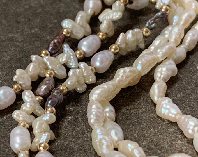 Vintage Multi-Strand Pearl Necklace, 14ct Gold Clasp, Princess Length
