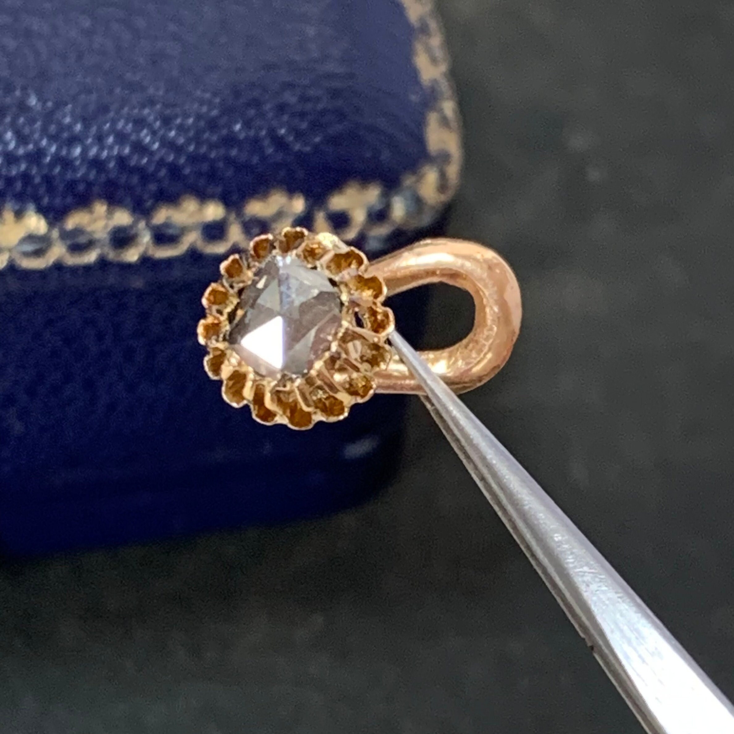 Victorian 22Ct Gold Rose Cut Diamond Dress Lapel Stud in An Original Antique Box. Beautiful & Unique Gift