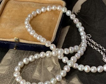 Pearl necklace. 6mm pearls Princess length strand with sterling silver chain extender. Custom made 18inches long