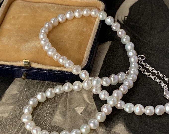 Pearl necklace. 6mm pearls Princess length strand with sterling silver chain extender. Custom made 18inches long