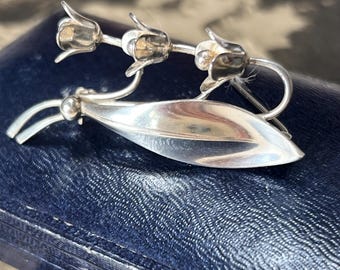 Hermann Siersbol Denmark Sterling Silver Snowdrop Brooch Vintage Dress Pin