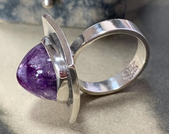 Danish designer Brodrene Bjerring amethyst silver ring, circa 1970