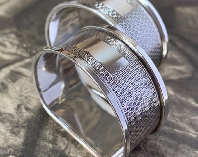 Vintage Sterling Silver Napkin Rings: 1951 English Hallmarks, Demi-Lune Design