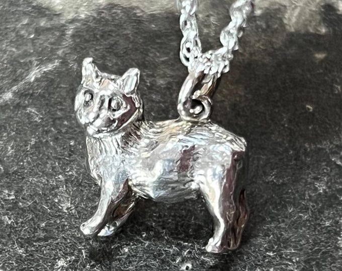 Vintage Silver Bobcat Pendant Necklace | Recycled Sterling Silver Chain