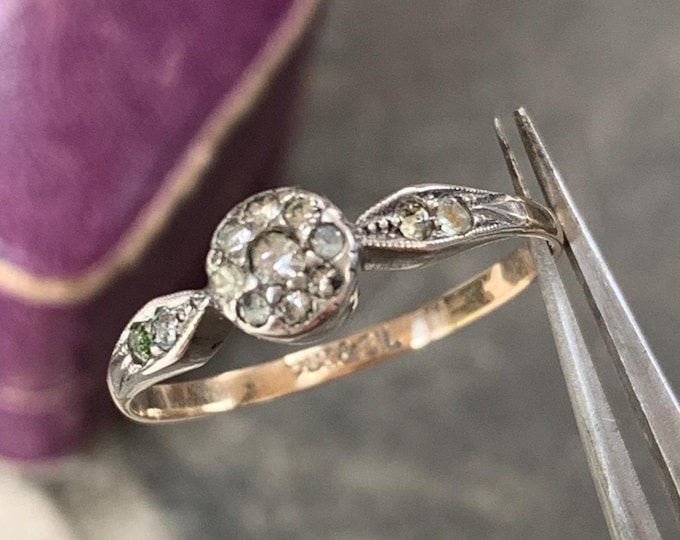 Vintage 9ct Gold Paste Diamond Daisy Ring: Antique Silver Setting, Size P