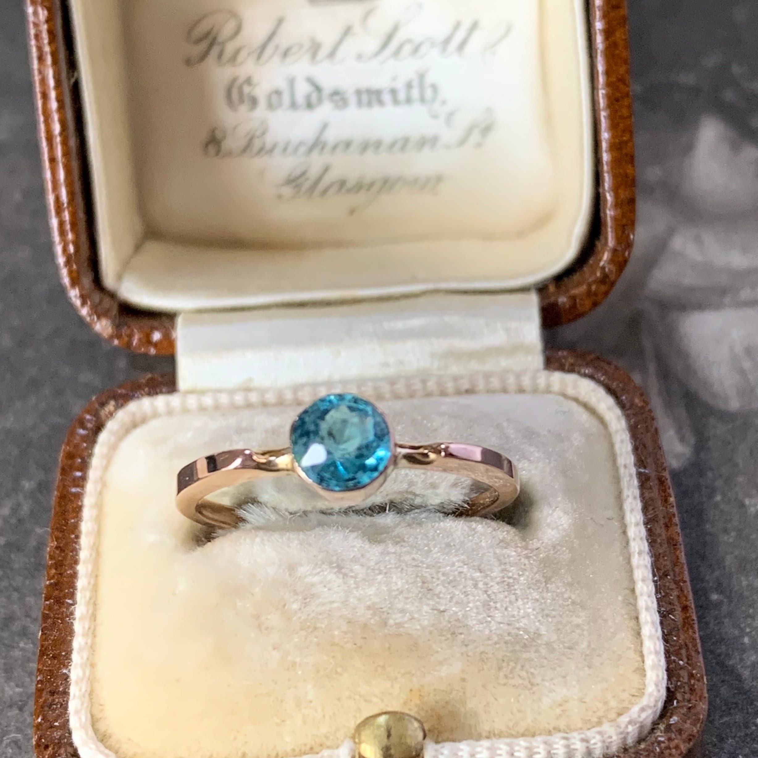 Aquamarine Colour Ring Size J Antique Paste Solitaire