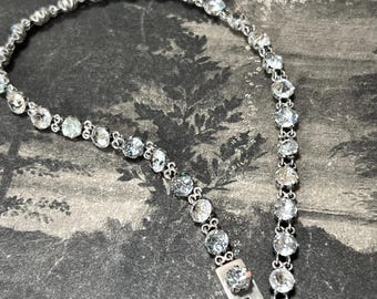 1982 Sterling Silver Riviera Necklace English Hallmark Victorian Sterling Silver Paste Choker length strand Silver set paste diamond stones