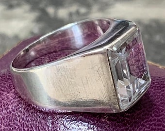 Swedish Sterling Silver Rock Crystal ring by K & E Carlson dates 1973 size M UK, 6 US