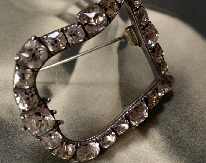 Georgian Paste Lyre Brooch: Black Dot Silver Buckle, c.1800