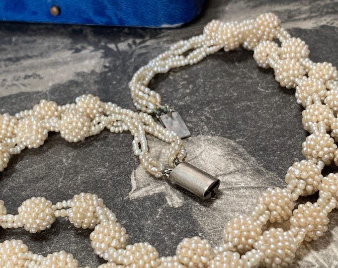 Edwardian Natural Seed Pearl Choker Necklace Double Strand with Silver clasp circa late 19th - early 20th Century Amazing and Rare