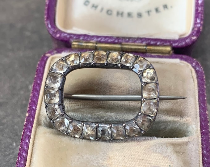 Antique Silver Paste Brooch, Georgian Buckle Brooch