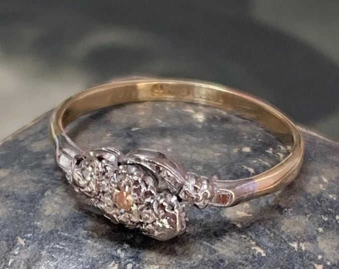 Diamond Trilogy Ring. Antique ring. Wedding ring. Engagement ring. Stacking ring. Size Q 1/2, size 8 1/4 US