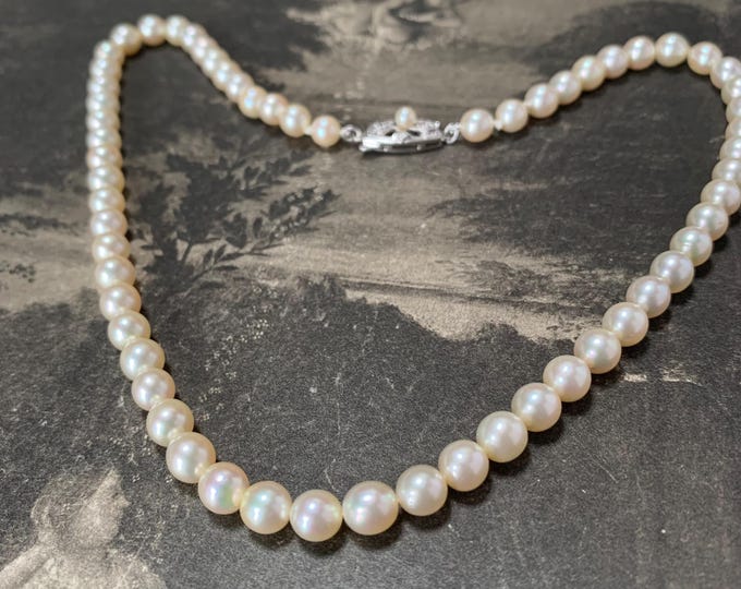 6mm Mikimoto pearl necklace. Princess 43cm length 60 pearl strand with Silver clasp.  Japanese Akoya cultured saltwater pearls