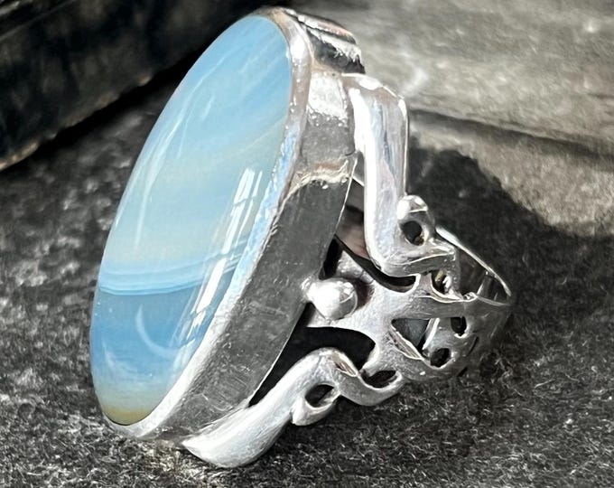 Vintage Blue Agate Sterling Silver Ring by David Scott Walker, 1998