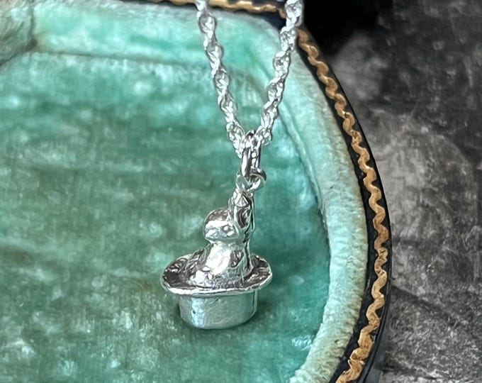 Rabbit in Hat Silver Charm Pendant • Lucky White Rabbit Necklace • With Eco-friendly Silver 925 Rope Chain