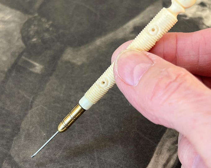 Antique Tambour Hook, 19th Century Crochet Hook, Bone Handle Sewing Tool