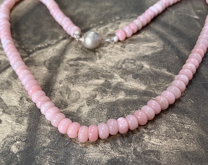 Vintage Natural pink opal necklace. 17inches Princess length with silver 925 clasp
