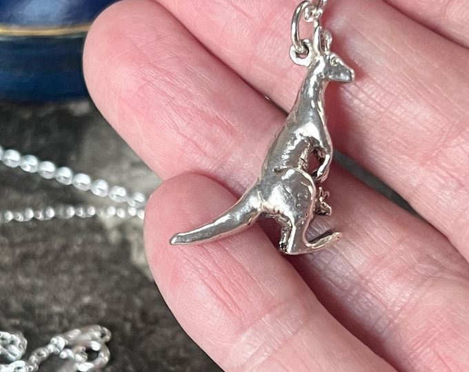 Vintage Silver Kangaroo Pendant Necklace, Australian Wildlife Charm,
