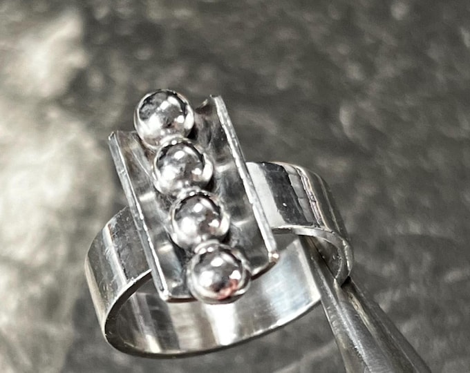 Elis Kauppi Kupittaan Kulta Silver Bead Ring – Finland 1960s – 925 – UK M 1/2