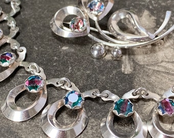 1950s Hermann Siersbol Sterling Silver Necklace & Brooch Set