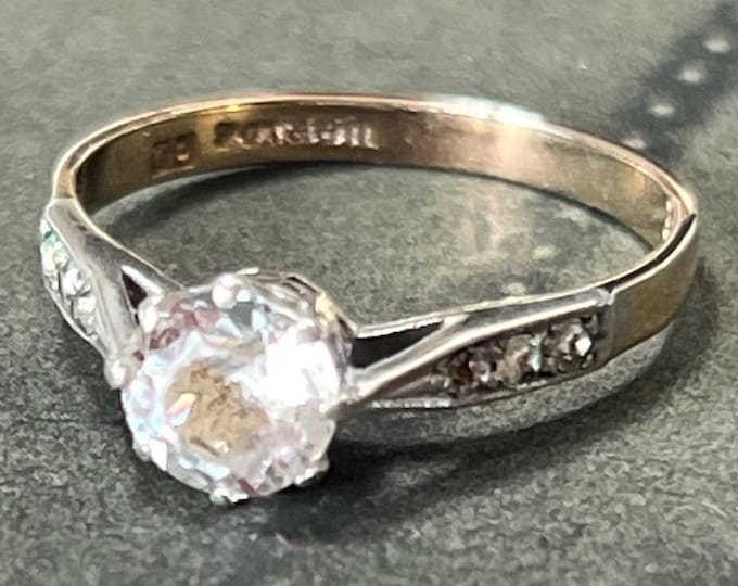 9ct Gold & Silver Paste Stone Ring - Vintage Setting UK N 1/2