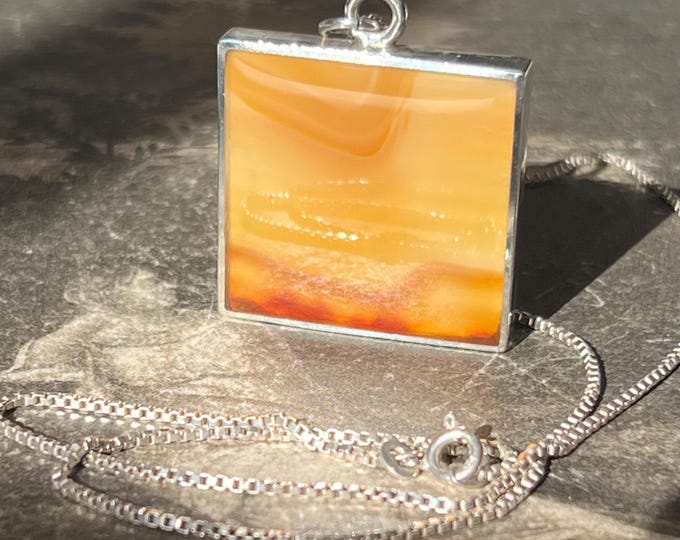 Vintage Ralph Weston Sterling Silver Agate Pendant Necklace, 1976 Hallmark