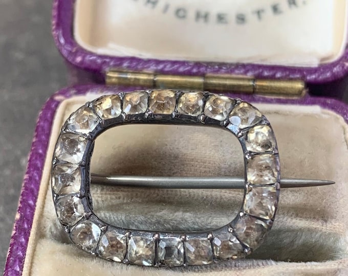 Black dot Silver Buckle Brooch Georgian paste stones