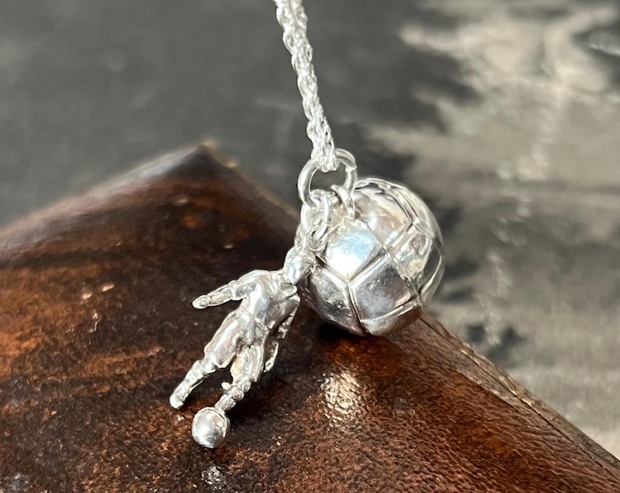 Vintage Sterling Silver Footballer Necklace • Sports Charm Pendant