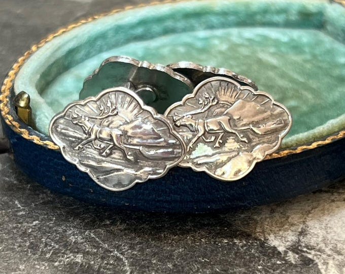 Antique Norwegian 830S Silver Reindeer Cufflinks | Handmade Sylvsmidja Voss | Scandinavian Men's Vintage Jewellery