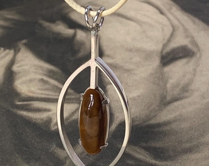 1970s Tigers Eye Sterling Silver Pendant: Malcolm Gray Modernist Design