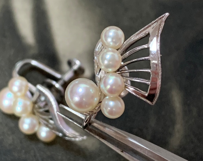 Mikimoto Earrings 4-6mm Akoya Pearls in Sterling Silver with screw back fitting