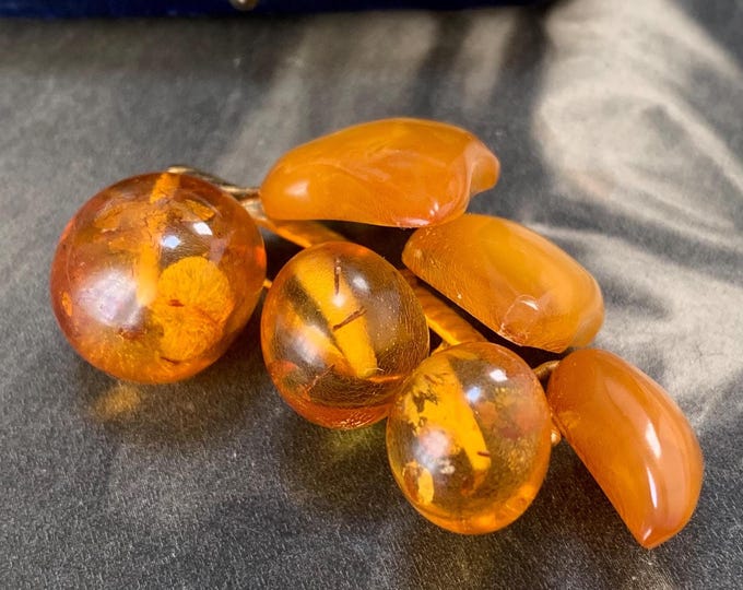 Vintage Antique baltic amber brooch 9k gold plated Kaliningrad baltic pin