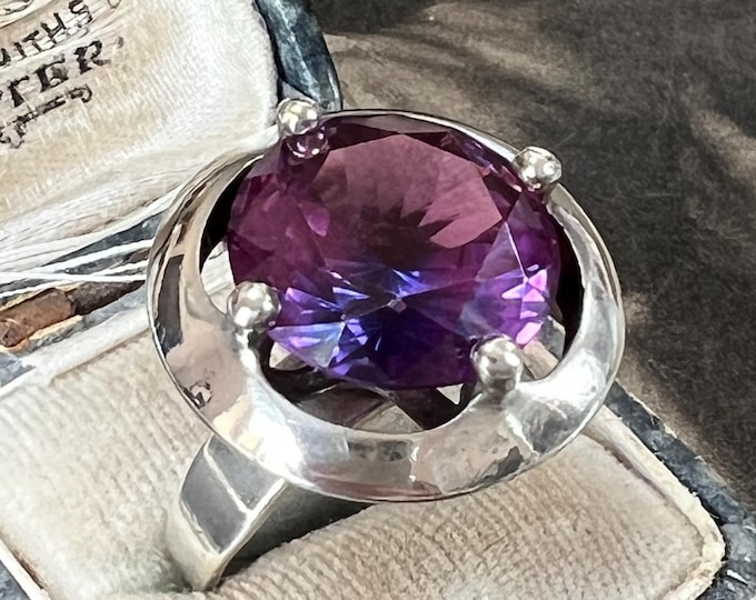 Hermann Siersbol Purple Colour Changing Sapphire Ring in Sterling Silver Danish Design circa 1970s size R