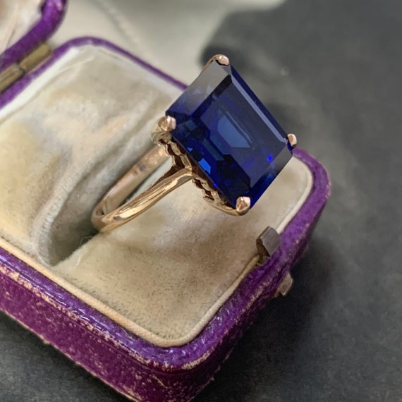 Emerald cut sapphire ring. Vintage 1960s hallmark… - image 4