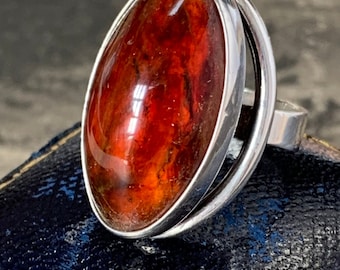 Niels Erik From Sterling Silver Amber Ring, 1960s Danish Design, Size 6