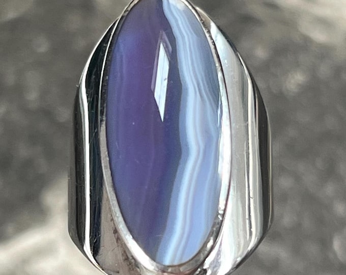 David Scott Walker Agate Ring, Vintage Sterling Silver Ring, Modernist Designer Jewellery