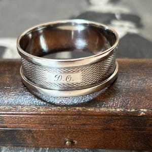 Vintage 1938 Sterling Silver Napkin Ring, Birmingham Hallmarked Silver, Engine Turned Engraved Band, Art Deco Tableware Gift