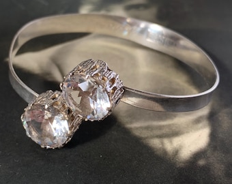 Ake Linstrom Sterling Silver Bangle: Faceted Crystal 1960s vintage Bengt Hallberg Design