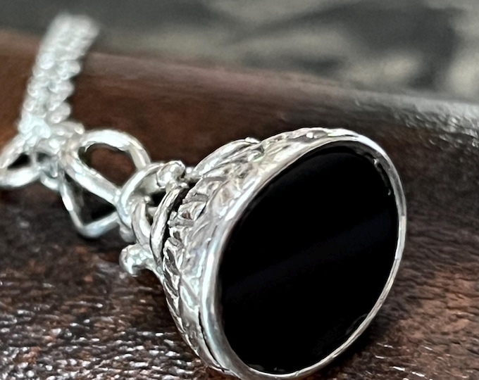 Antique Victorian Agate Fob Pendant Necklace • Sterling Silver 925 Chain