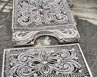 Antique Silver Filigree Card Case Circa 1800s - 1900s carte de viste case