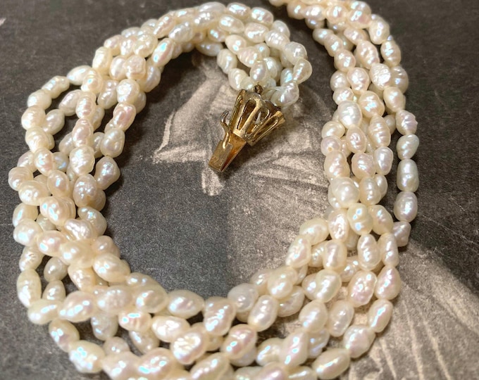 Vintage 1970s Freshwater Pearl Necklace, Six Strand Pearl Necklace